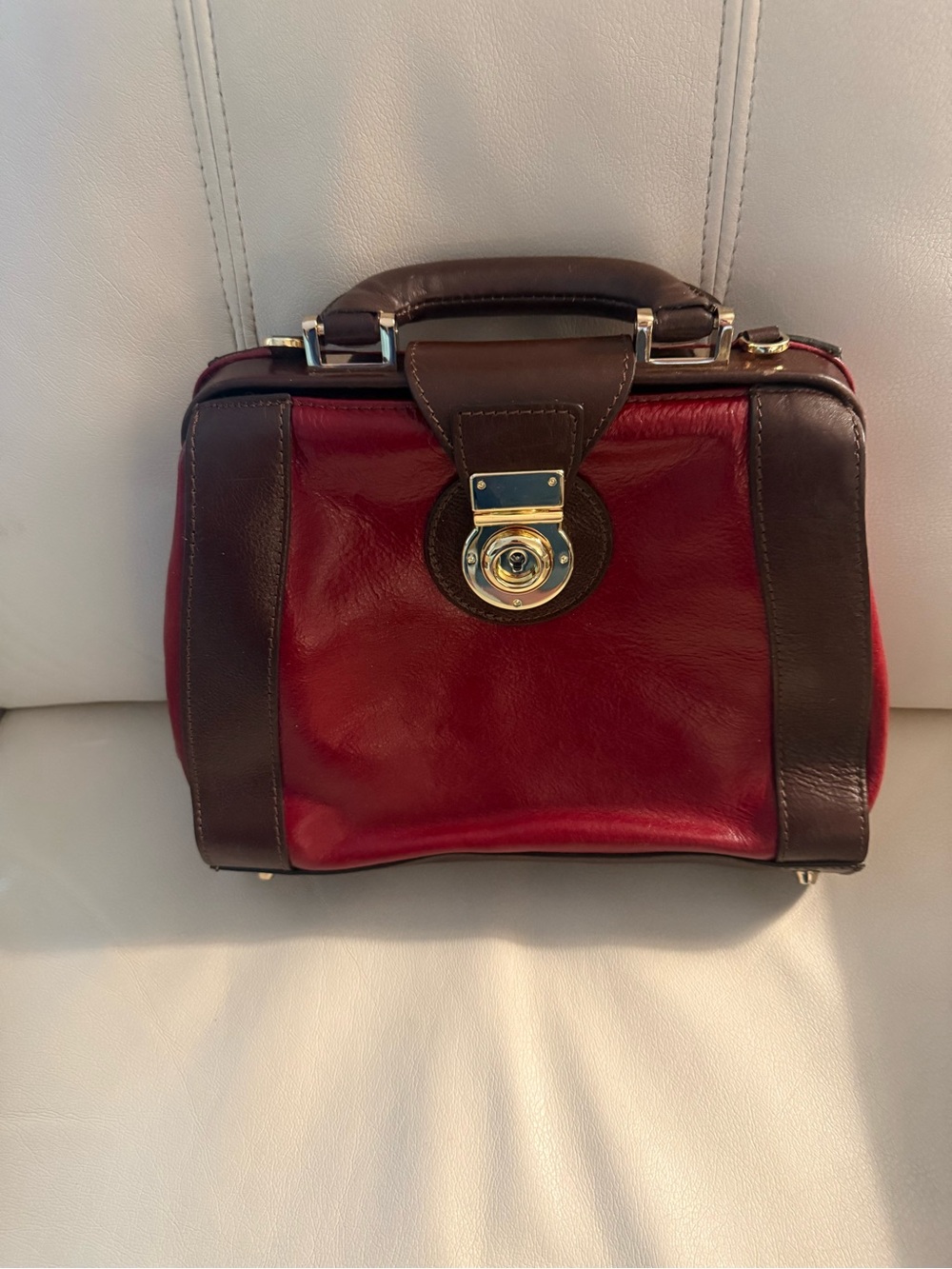 Classic Red and Brown Leather Satchel Handbag